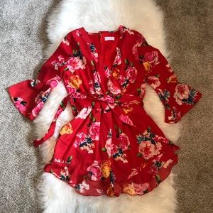 Red Floral short romper